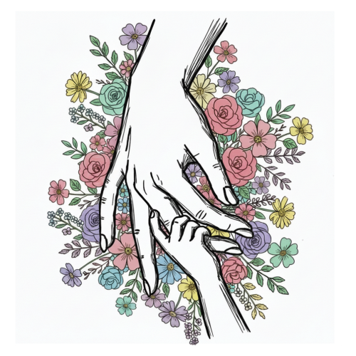 Personalised Mum & Children Holding Hands Mug – Custom Names Mother Child Hand Line Drawing Floral Mug