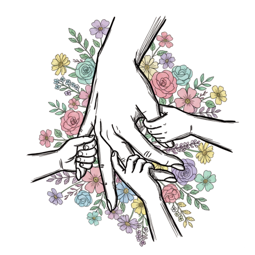 Personalised Mum & Children Holding Hands Mug – Custom Names Mother Child Hand Line Drawing Floral Mug