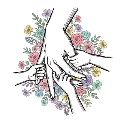 Personalised Mum & Children Holding Hands Mug – Custom Names Mother Child Hand Line Drawing Floral Mug