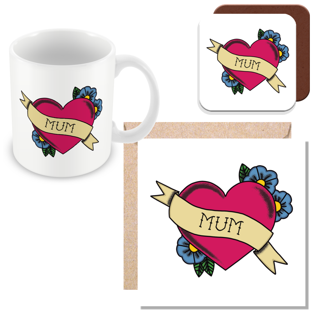 Mum Tattoo Mug Sets - Mug - Traditional Sailor Style Tattoo Design - Gift for Mums