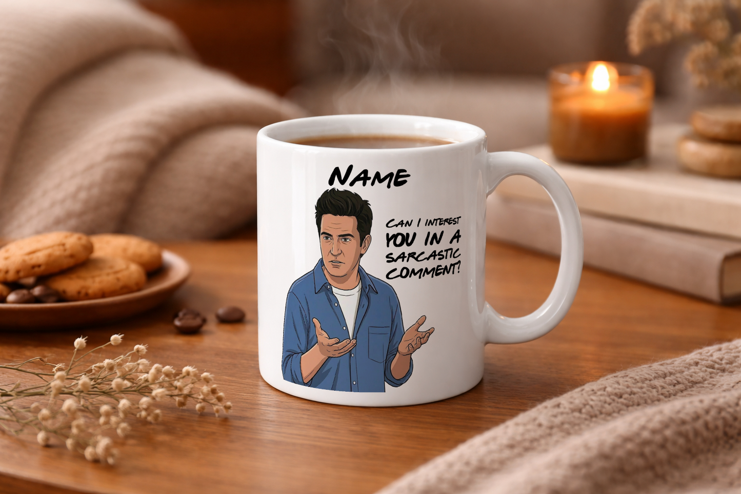 Chandler Quote Mug - Optional Black or Purple Handle, Coaster and Card