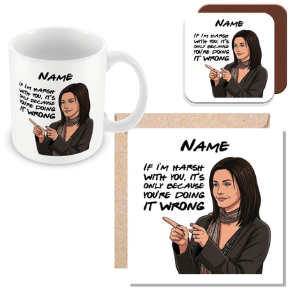 Monica Quote Mug - Optional Black or Purple Handle, Coaster and Card