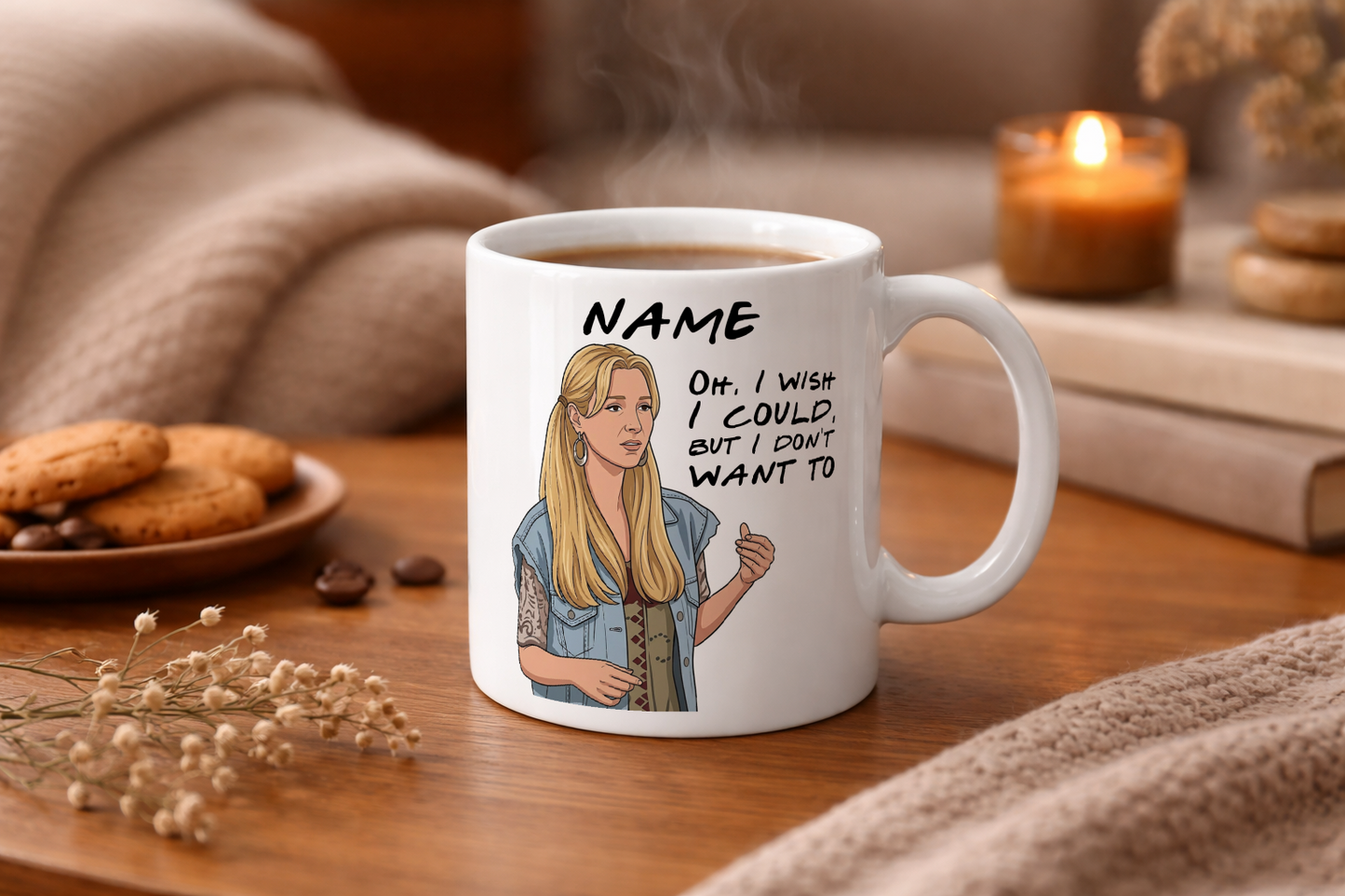 Phoebe Quote Mug - Optional Black or Purple Handle, Coaster and Card