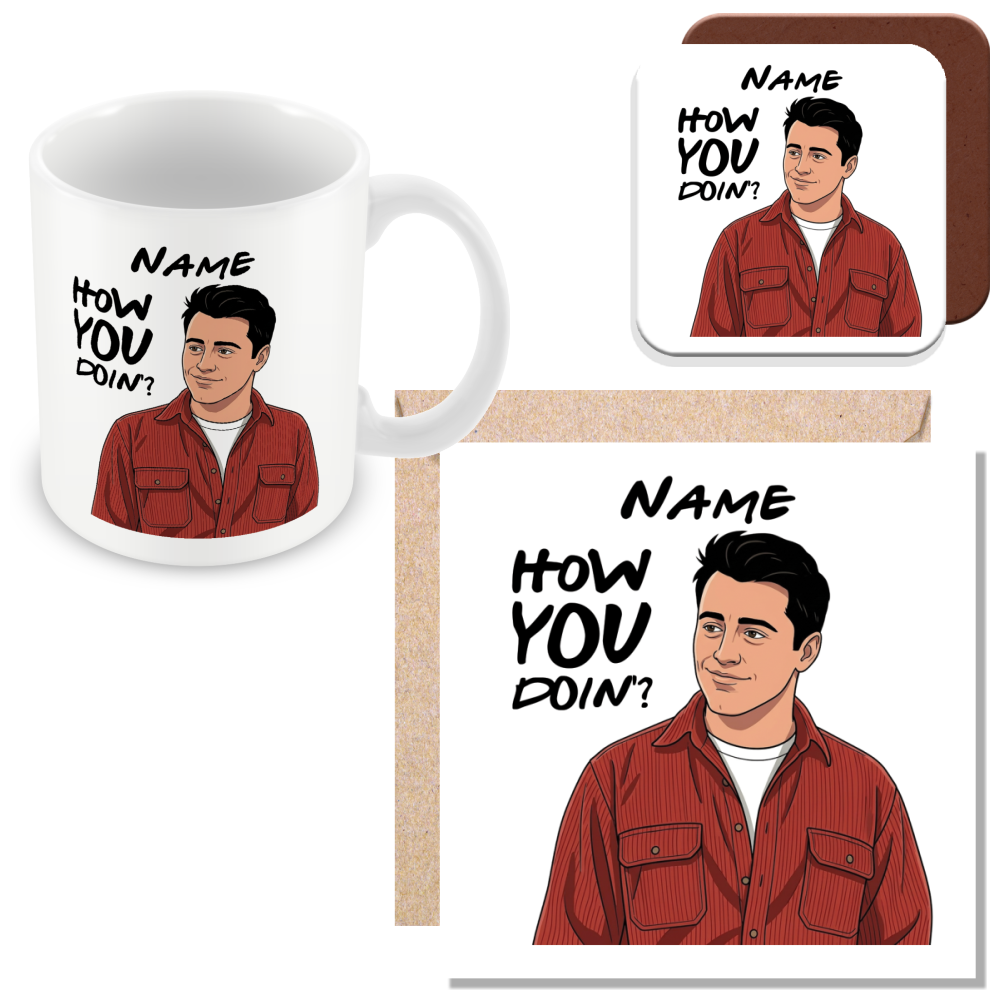 Joey Quote Mug - Optional Black or Purple Handle, Coaster and Card