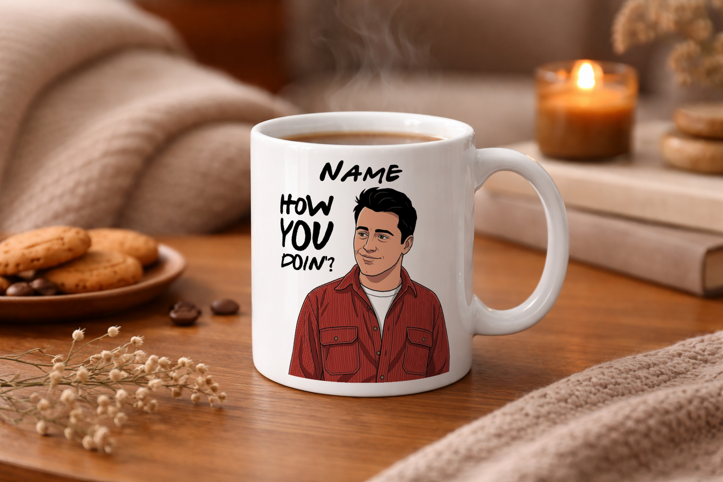 Joey Quote Mug - Optional Black or Purple Handle, Coaster and Card