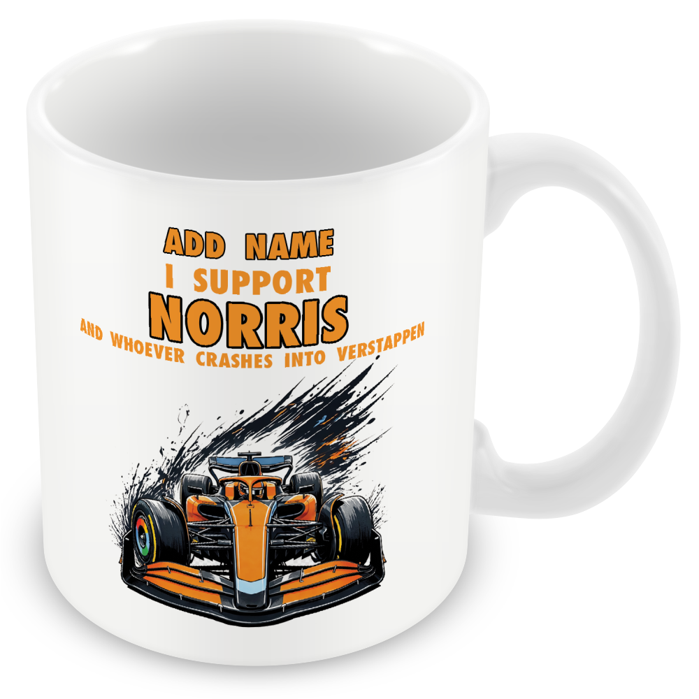 Lando Norris Relationship Status and Supporter Mugs - Optional Name, Handle Colour, Coaster and Card
