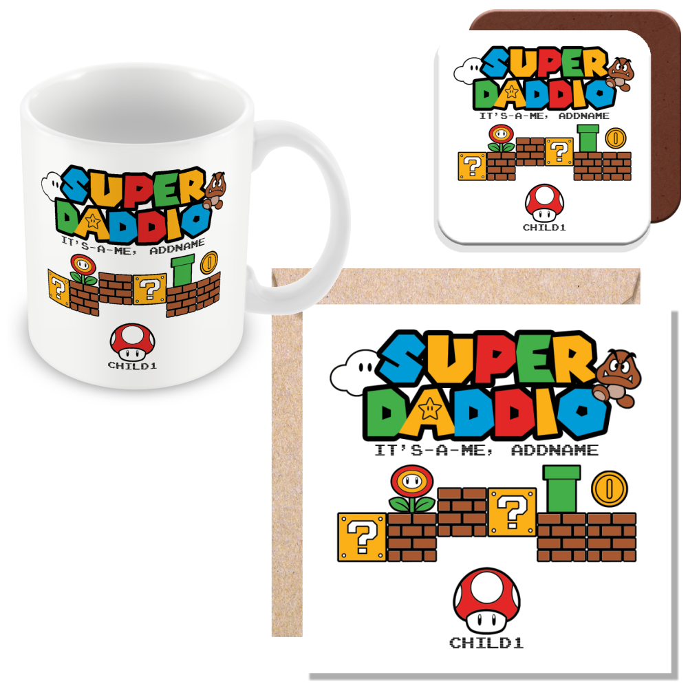 Personalised Super Daddio Mug for Dads - add up to 3 Children