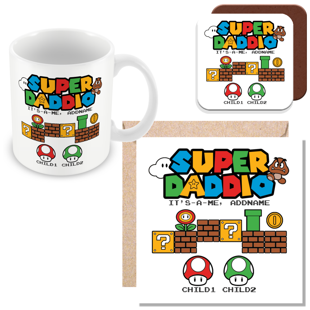 Personalised Super Daddio Mug for Dads - add up to 3 Children