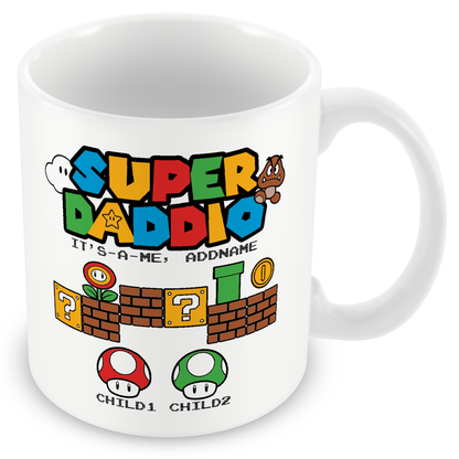 Personalised Super Daddio Mug for Dads - add up to 3 Children