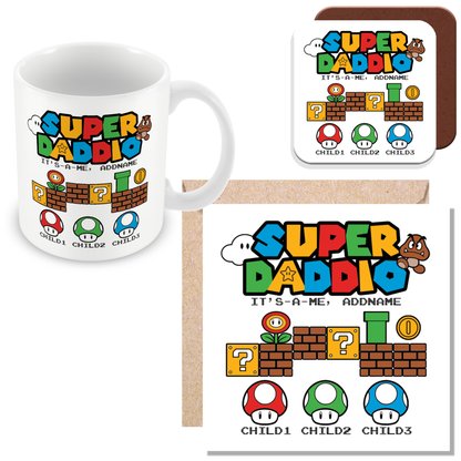 Personalised Super Daddio Mug for Dads - add up to 3 Children