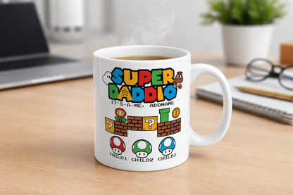 Personalised Super Daddio Mug for Dads - add up to 3 Children
