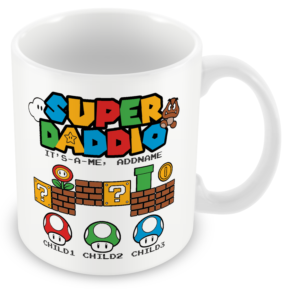Personalised Super Daddio Mug for Dads - add up to 3 Children