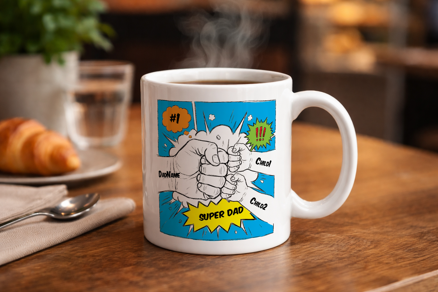 Personalised Dad Fist Bump Comic Style Mug for Dads