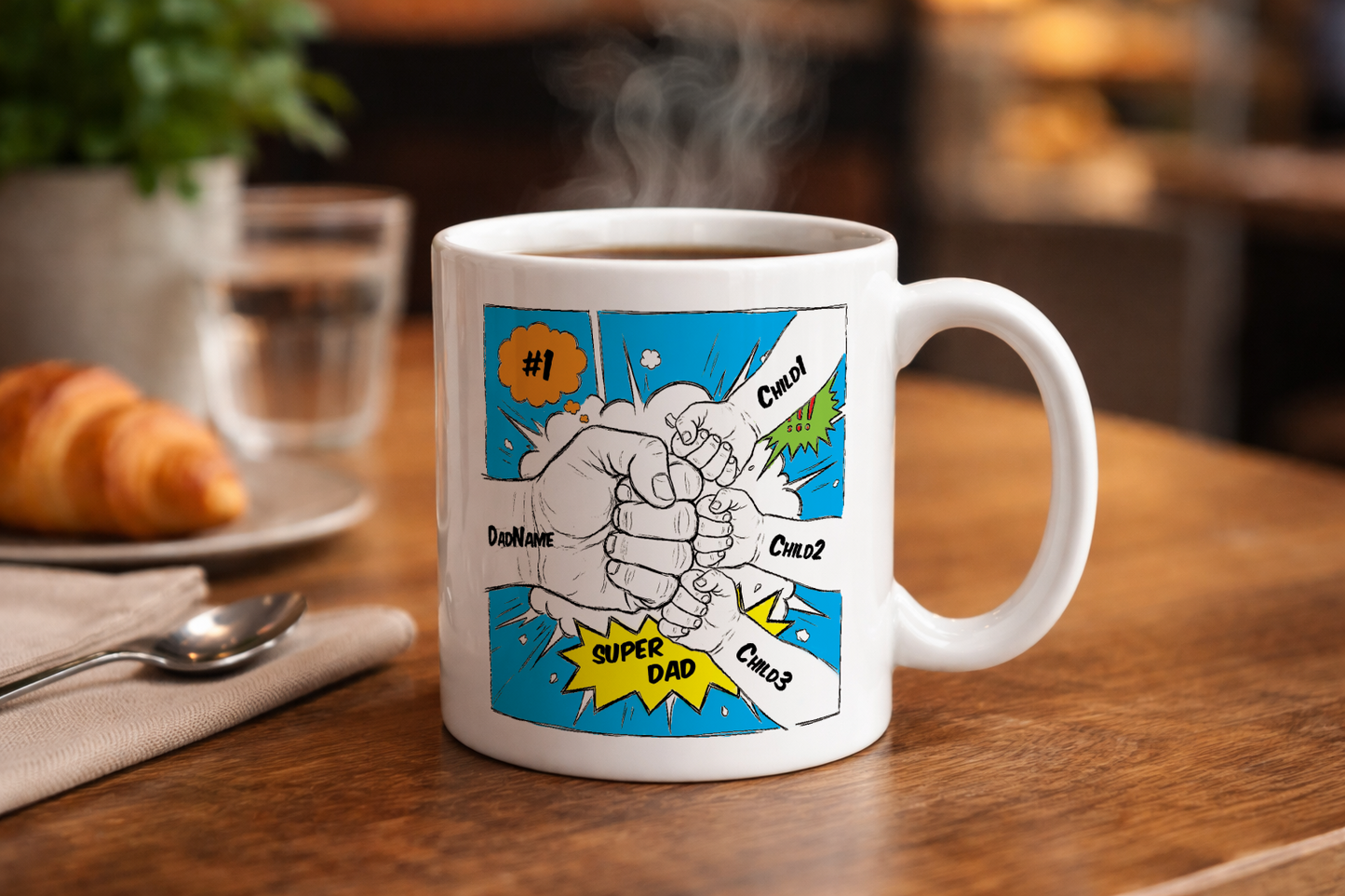 Personalised Dad Fist Bump Comic Style Mug for Dads