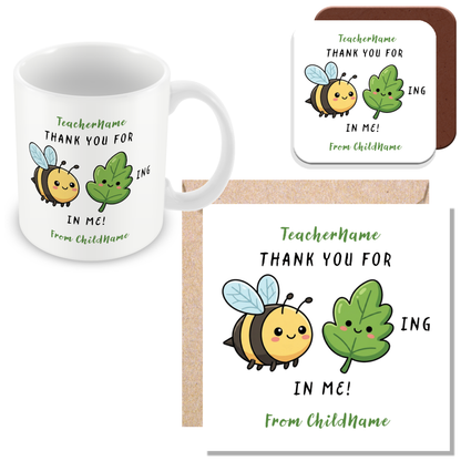 Personalised Funny Teacher Mug – Bee-Leafing in Me