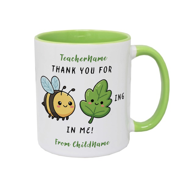 Personalised Funny Teacher Mug – Bee-Leafing in Me