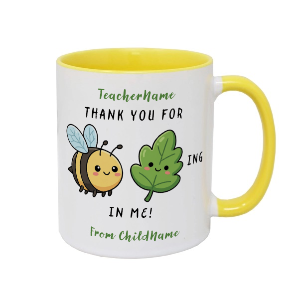 Personalised Funny Teacher Mug – Bee-Leafing in Me