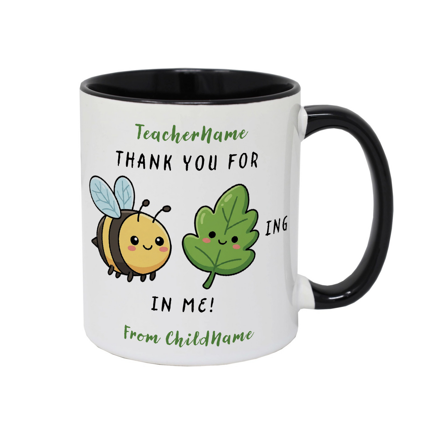 Personalised Funny Teacher Mug – Bee-Leafing in Me