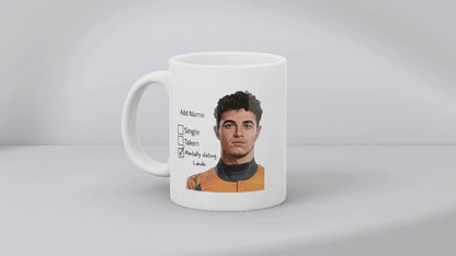Lando Norris Relationship Status and Supporter Mugs - Optional Name, Handle Colour, Coaster and Card